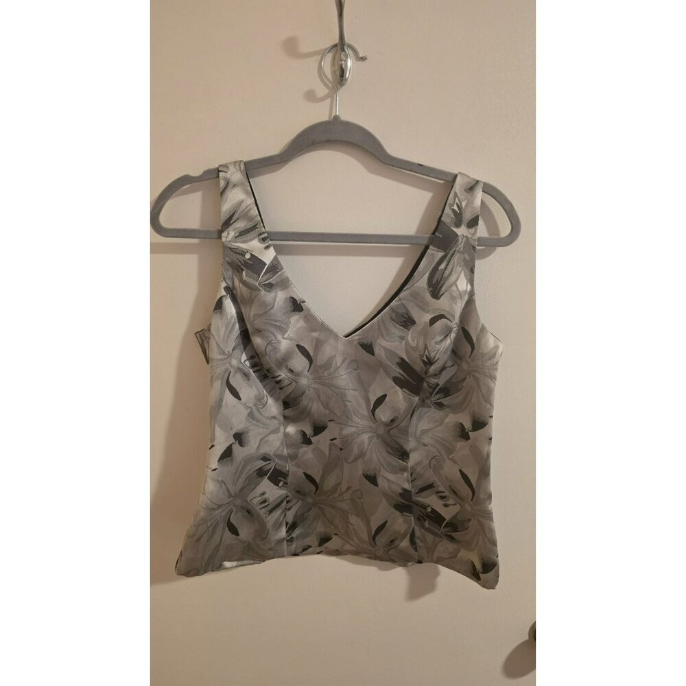Alex Evenings Dress Top Womens Dress Size Small Silver Gray Floral EUC Wedding